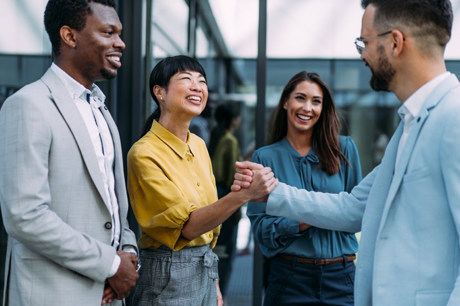 People talking at work.